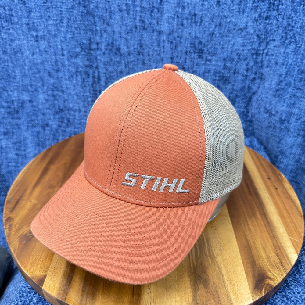 Stihl Trucker Hat OSFA Orange Tan Cotton Mesh Adjustable Snapback Logo